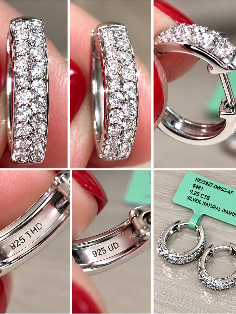 Sterling Silver Natural Diamond Huggie Hoop Earrings 0.25 CTTW – .60” Diameter